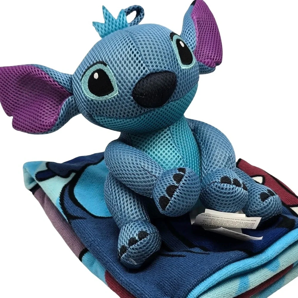 Disney Stitch Bath Towel & Bath‎ Buddies Set Plush Toy Blue Kids